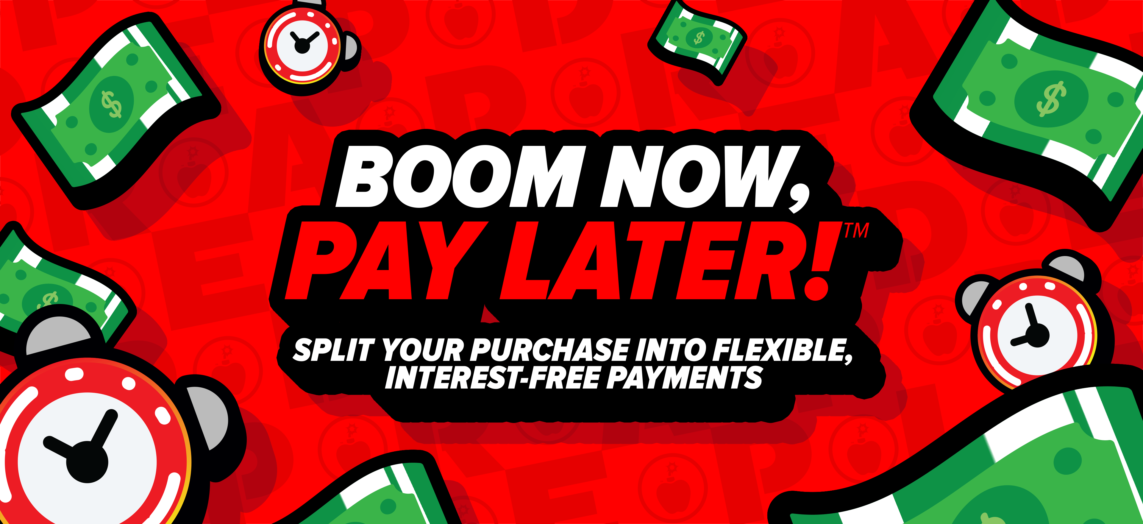 Hero desktop image for Boom Now, Pay Later promotion