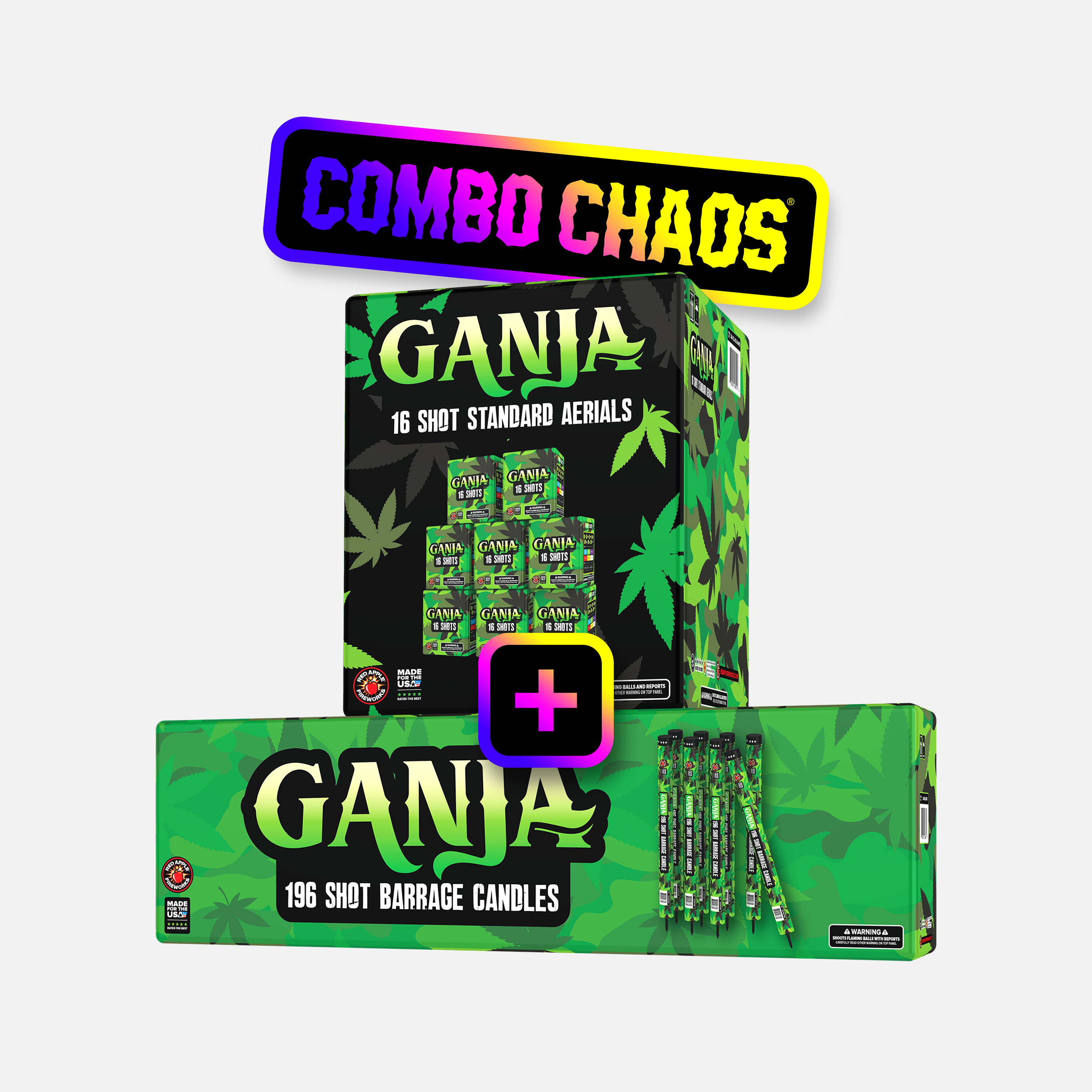 Ganja® 196 Shot Barrage Candles + GANJA® 16 Shot Standard Aerials