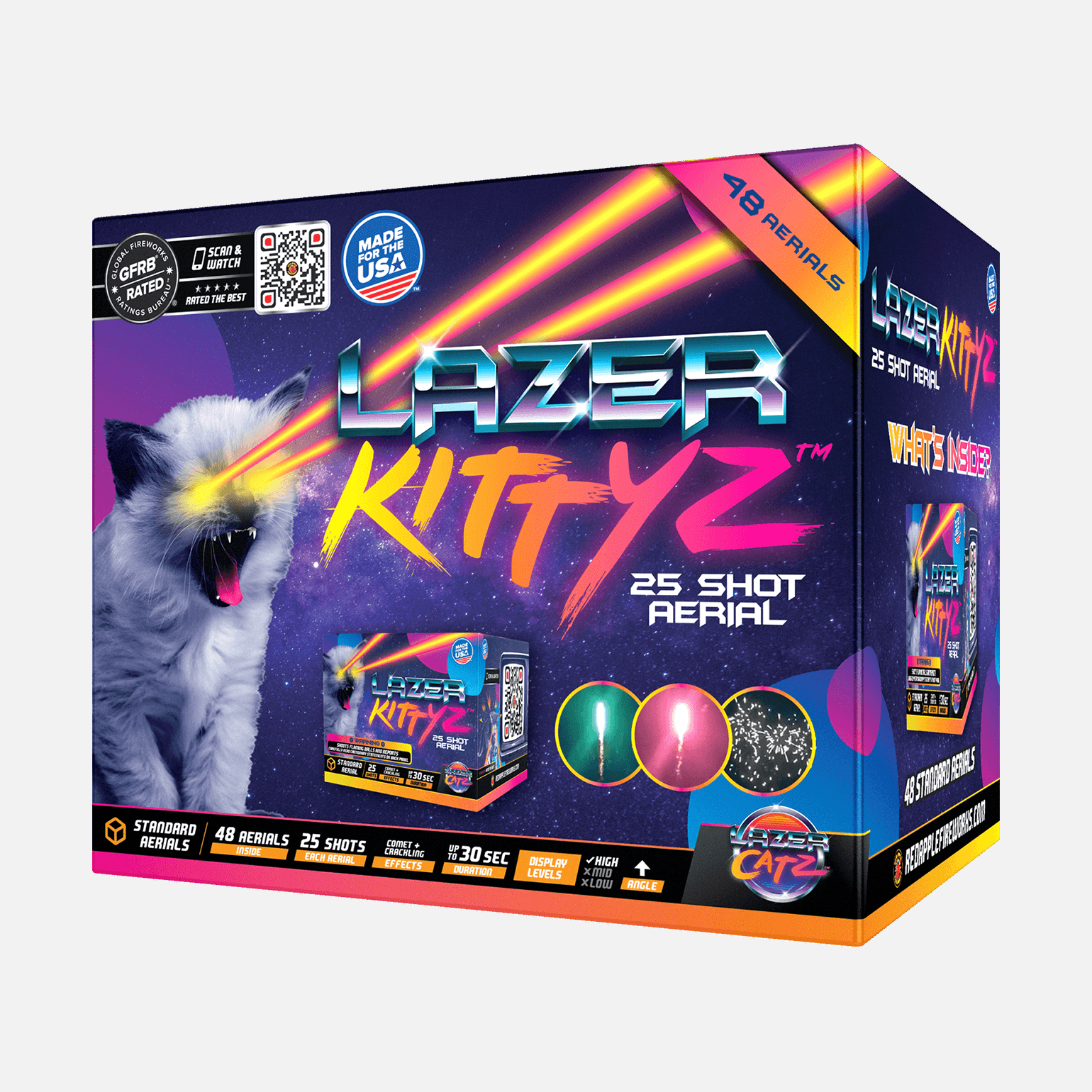 Lazer Kittyz™ 25-Shots Plastic Frame Standard Aerial Cakes (Up to 200 Grams)