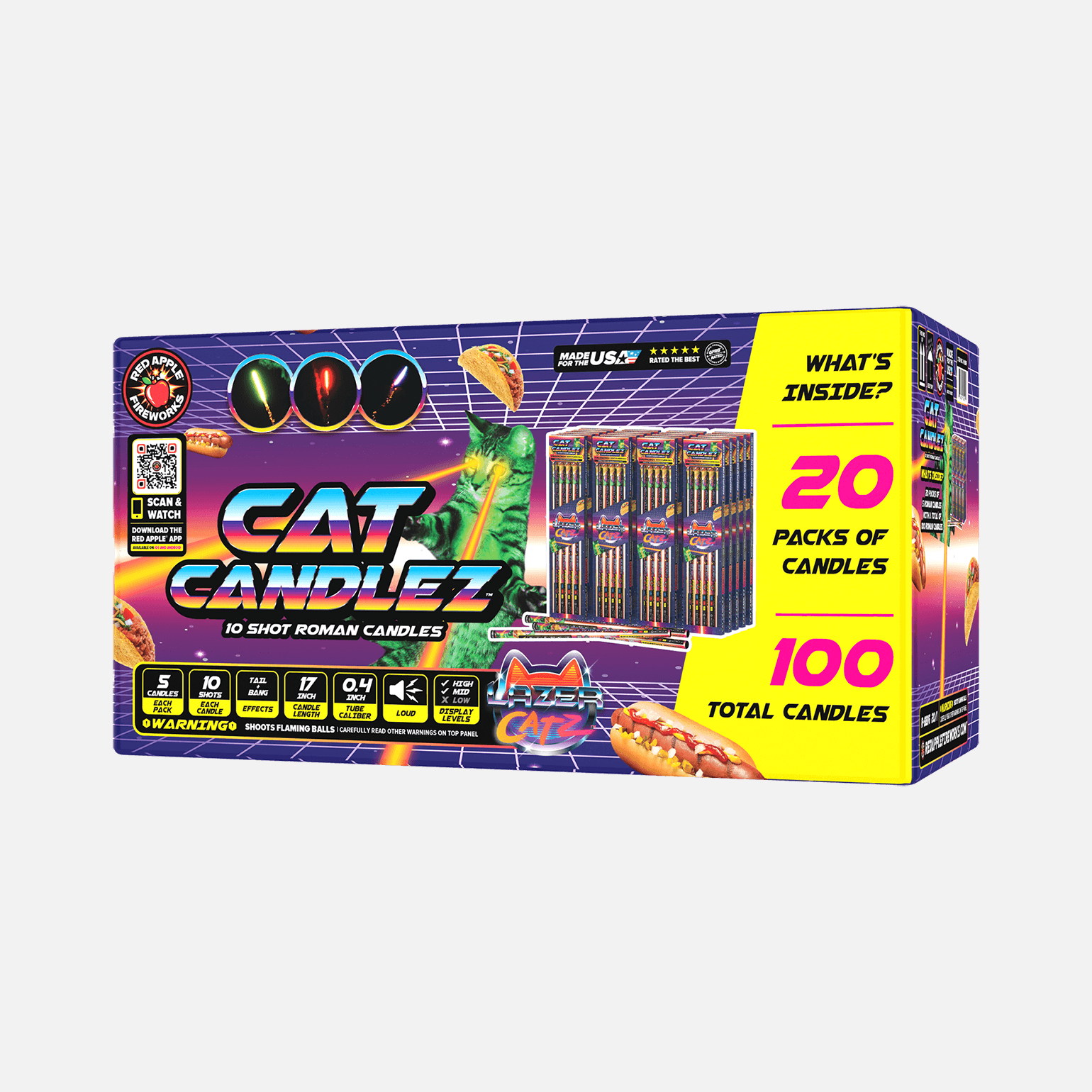 Cat Candlez 10 Shots Roman Candles – Red Apple Cat Candlez 10 Shots Roman Candles – Red Apple