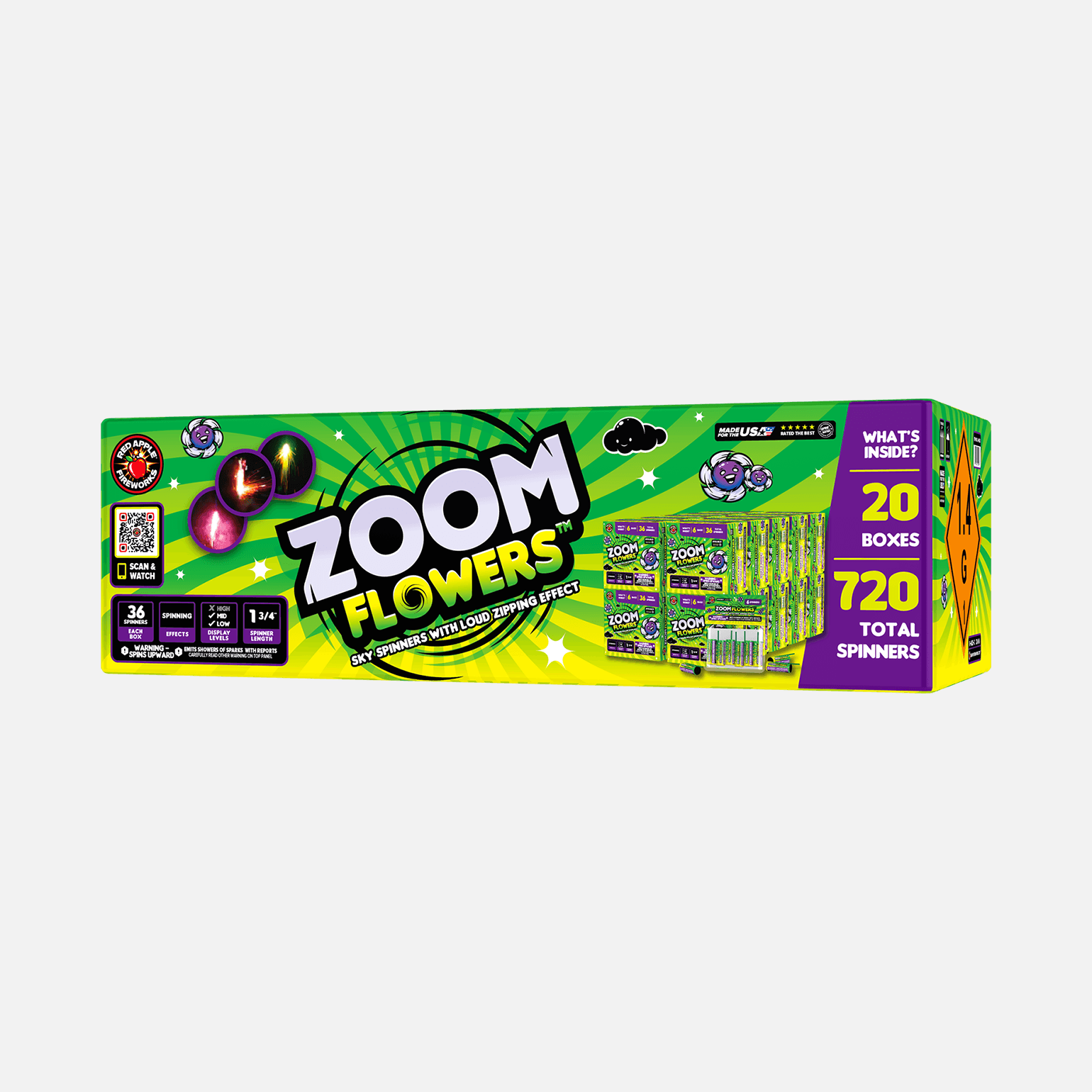 Zoom Flowers Aerial Spinners – Red Apple Fireworks