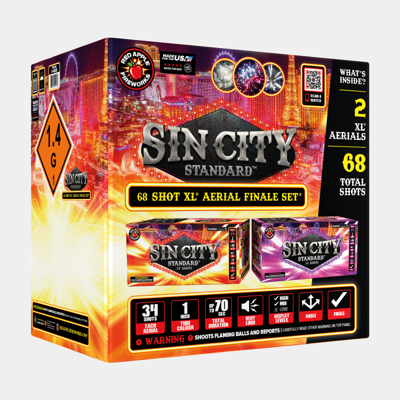 Sin City Standard™ 68 Shots XL® Aerial Finale Set® XL® Finale Sets® (Up to 2000 Grams)
