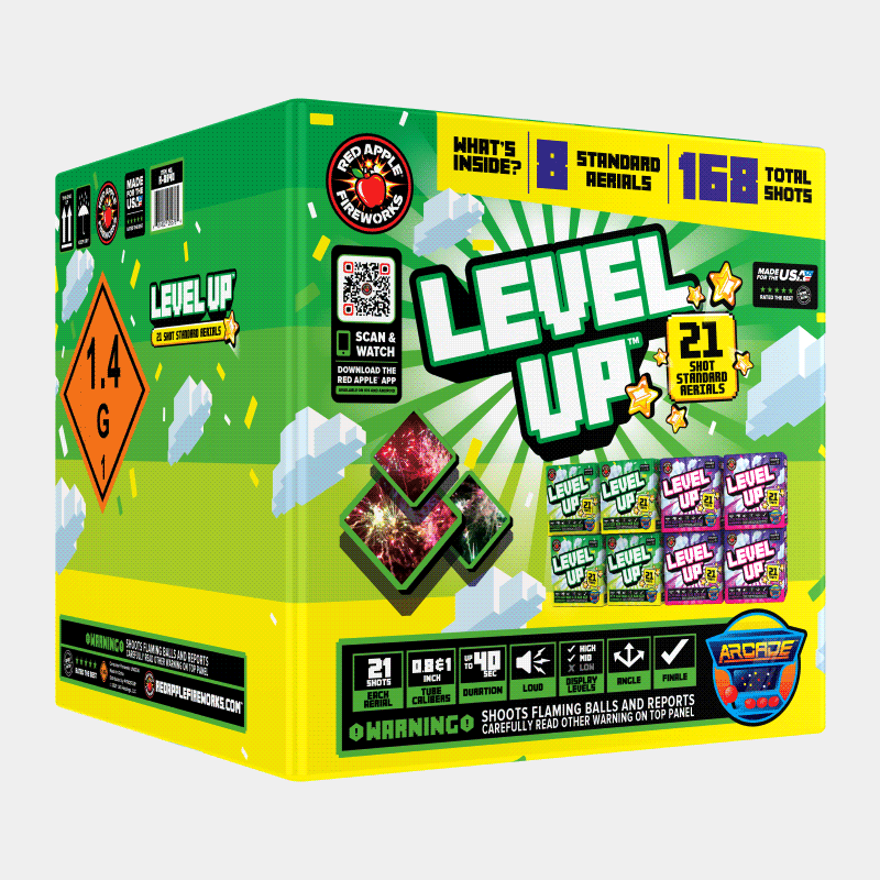 Level Up™ 21 Shots Standard Aerials Standard Aerial Cakes (Up to 200 Grams)