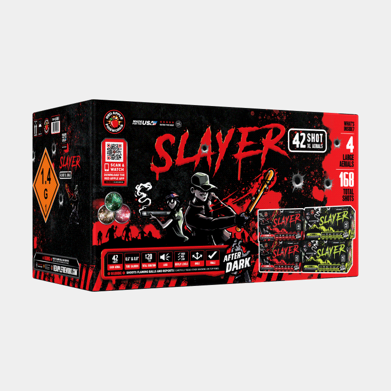 Slayer™ 42 Shots XL® Aerials XL® Aerial Cakes (Up to 500 Grams)