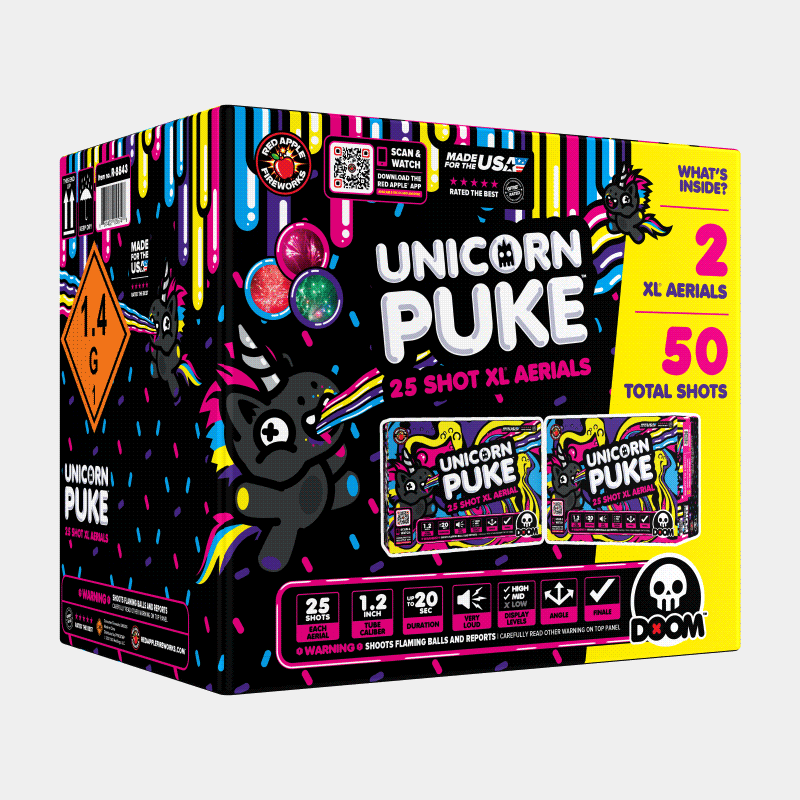 Unicorn Puke® 25 Shots XL® Aerials XL® Aerial Cakes (Up to 500 Grams)