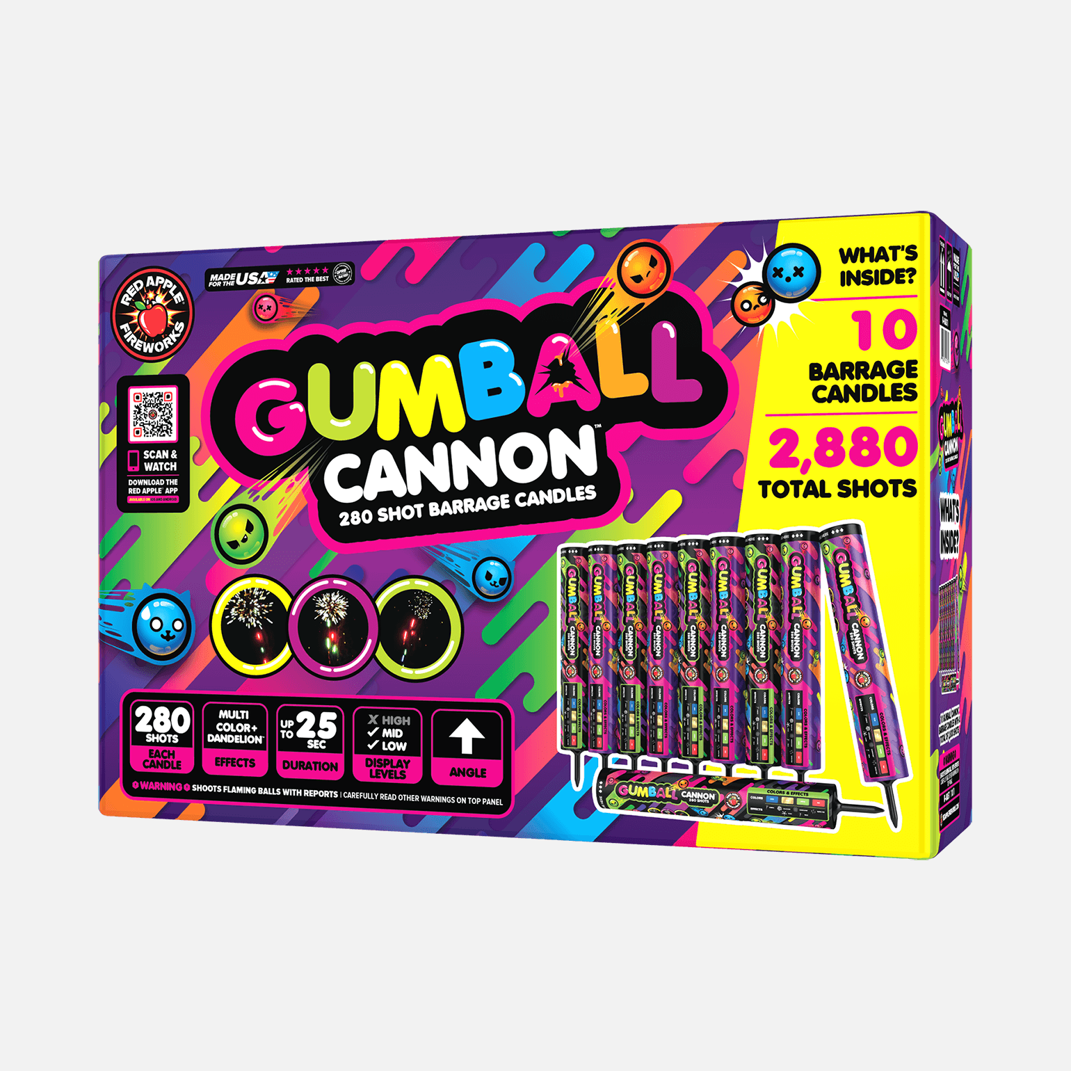 Buy Gumball® Cannon™ 280 Shots Roman Candle Firework Barrages Online