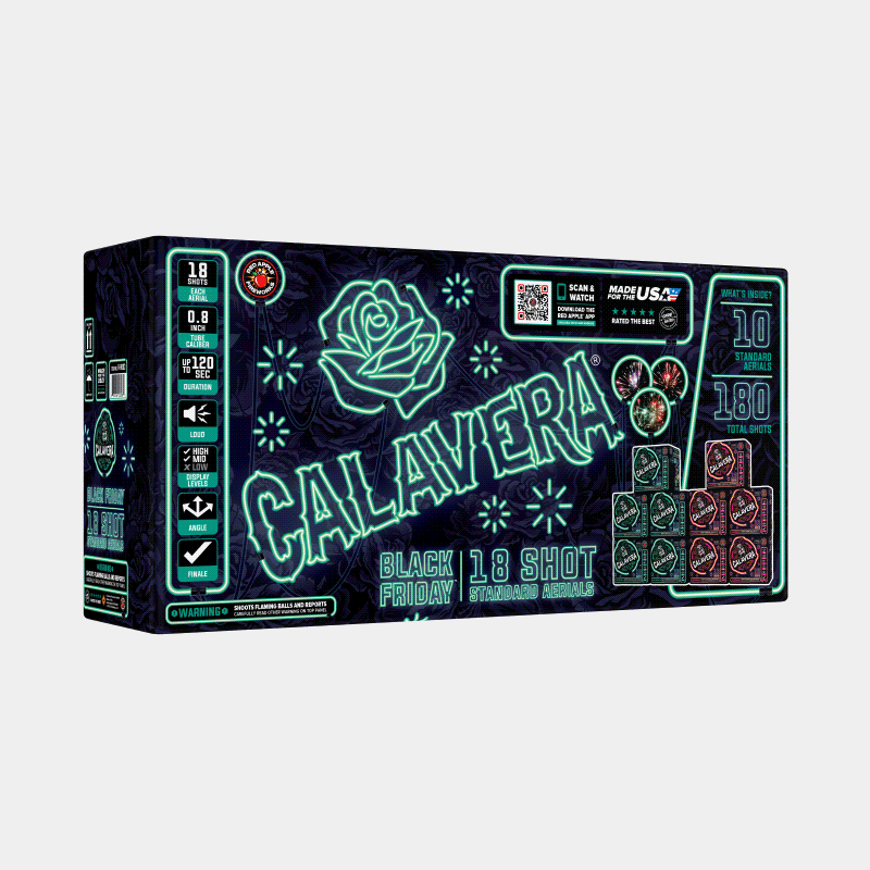 Black Friday Calavera® 18 Shots Standard Aerials Standard Aerial Cakes (Up to 200 Grams)