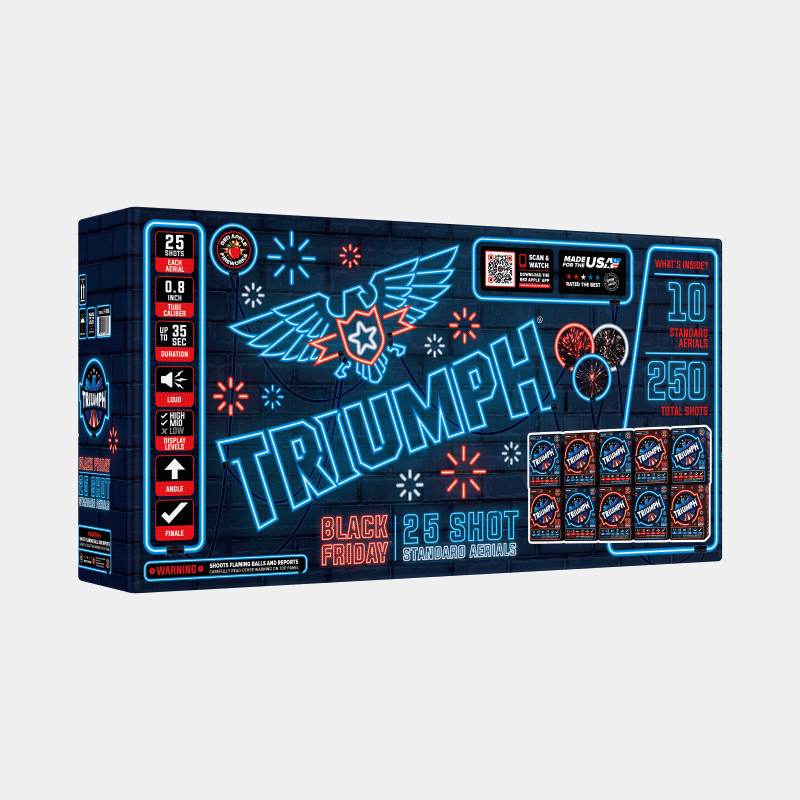 Black Friday Triumph® 25 Shots Standard Aerials Standard Aerial Cakes (Up to 200 Grams)