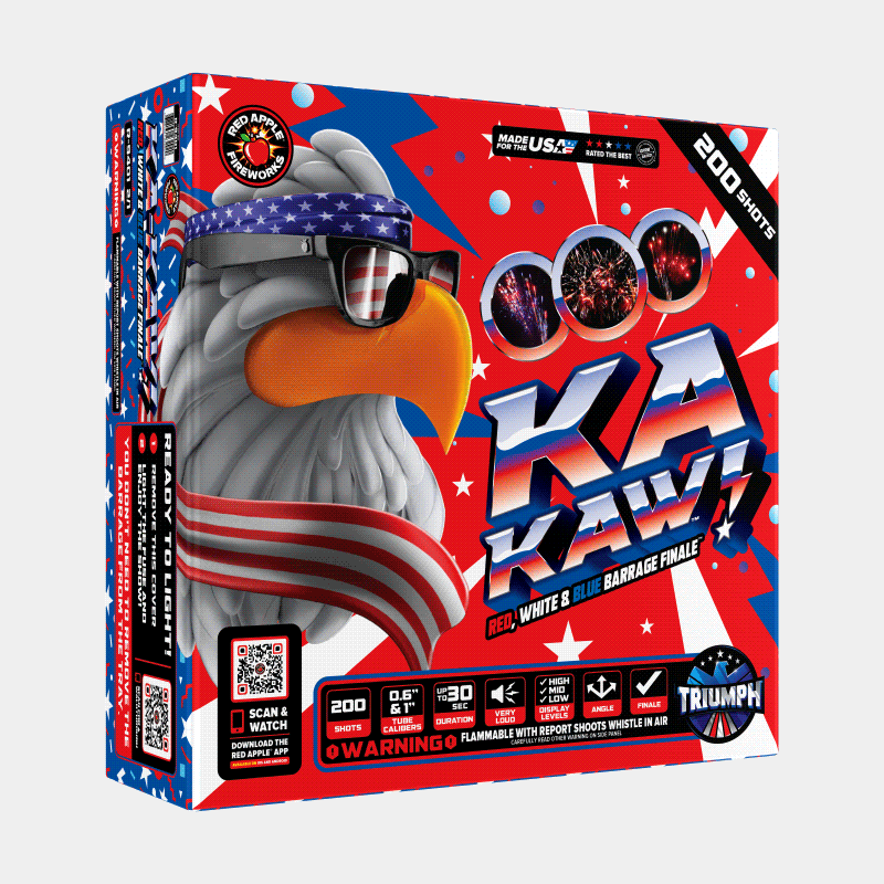 KA-KAW!™ 200 Shot Red, White & Blue Barrage Finale™ Barrage Cakes (Up to 500 Grams)