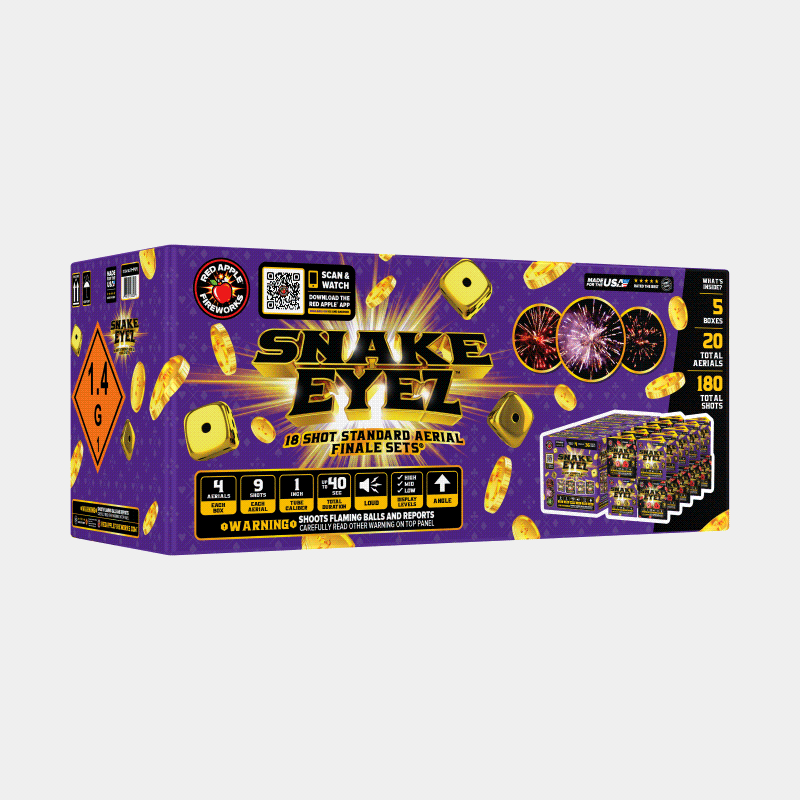 Snake Eyez™ 18 Shot Standard Aerial Finale Set® Standard Finale Sets® (Up to 1200 Grams)