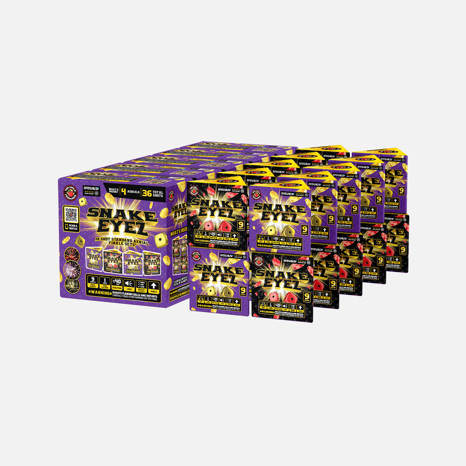 Snake Eyez™ 18 Shot Standard Aerial Finale Set® Standard Finale Sets® (Up to 1200 Grams)