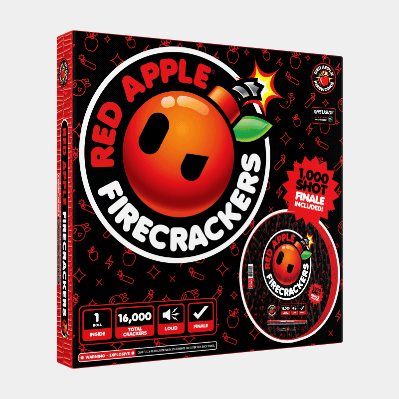 Red Apple® Bombs 16,000 Roll Flash Crackers with 1,000 Shot Finale Firecracker Rolls and Strips