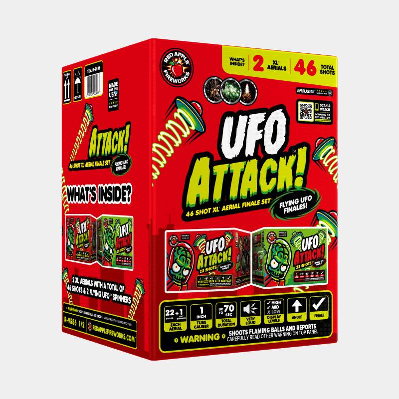 UFO Attack!™ 46 Shot XL® Aerial Finale Set® with Flying UFOs! XL® Finale Sets® (Up to 2000 Grams)