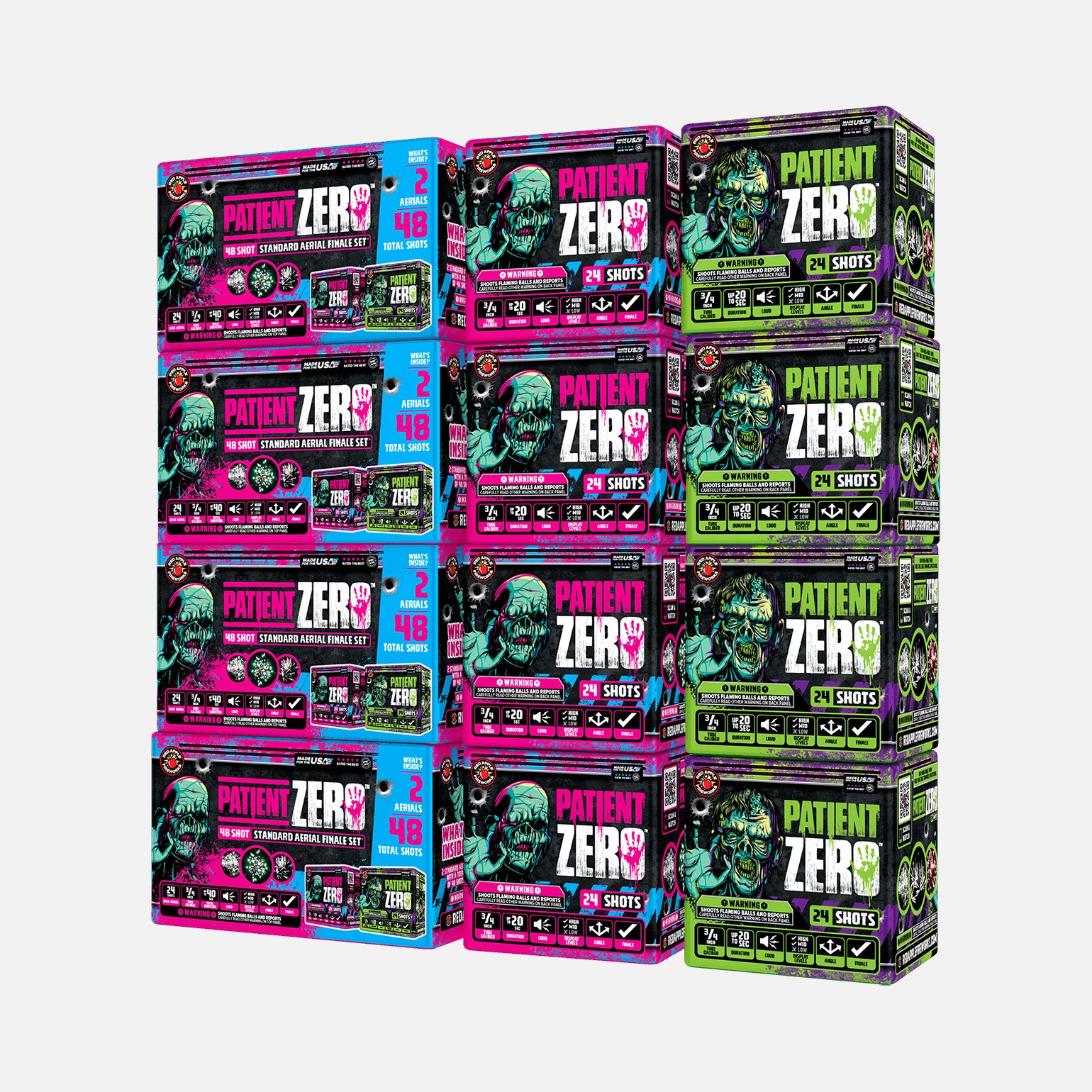 Patient Zero™ 48 Shot Standard Aerial Finale Sets® Standard Finale Sets® (Up to 1200 Grams)