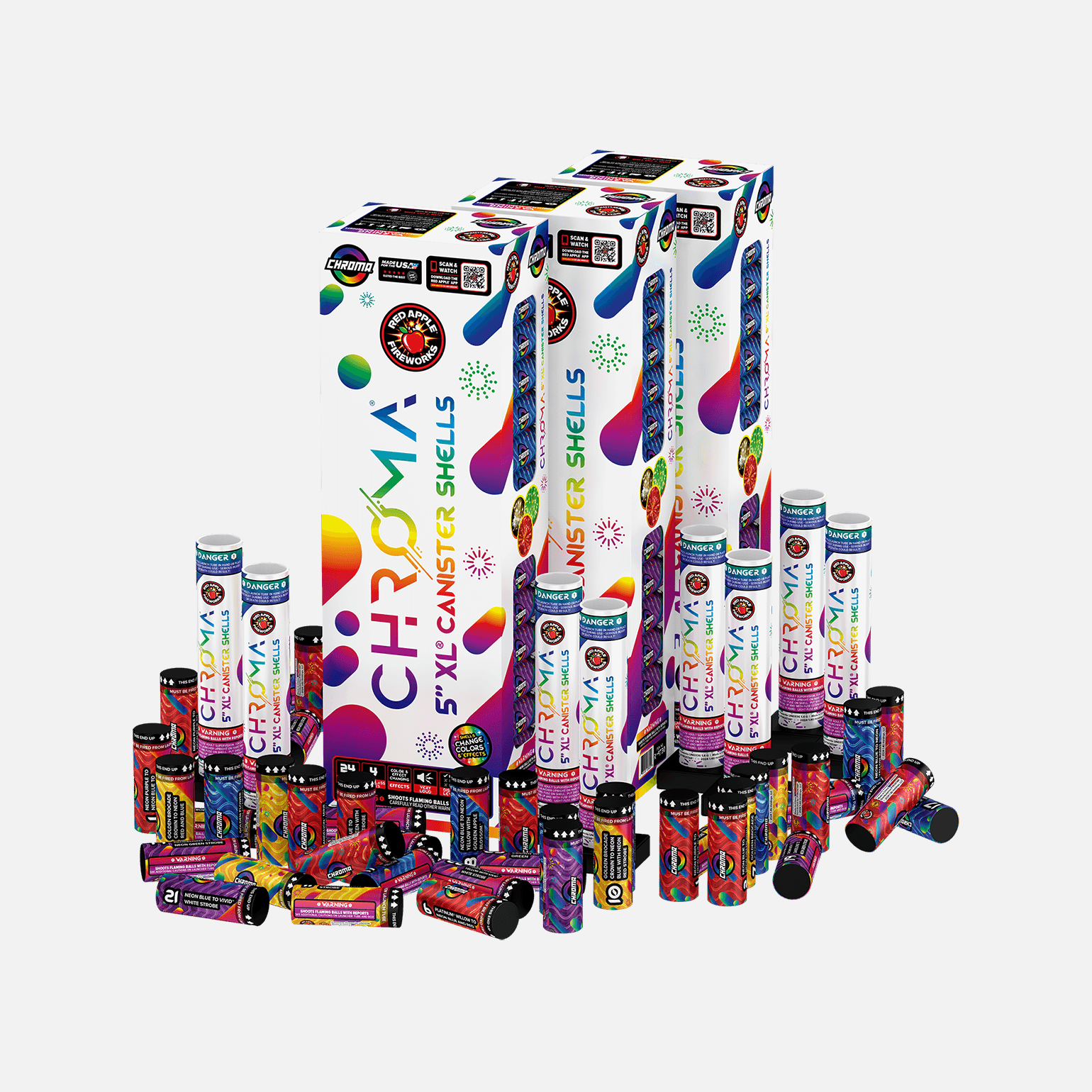 COLOR-CHANGING Chroma® 24 Shot 5 Inch XL® Canister Shells Canister Shell Kits