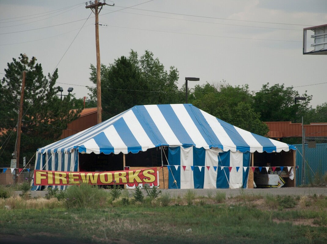 fireworks tent in a prime location to show that selling fireworks is a good business