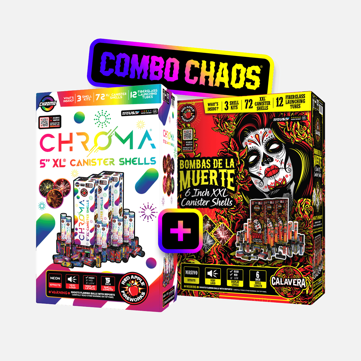 Chroma® + Bombas De La Muerte™ 24 Shot 6-Inch XXL™ Canister Shells