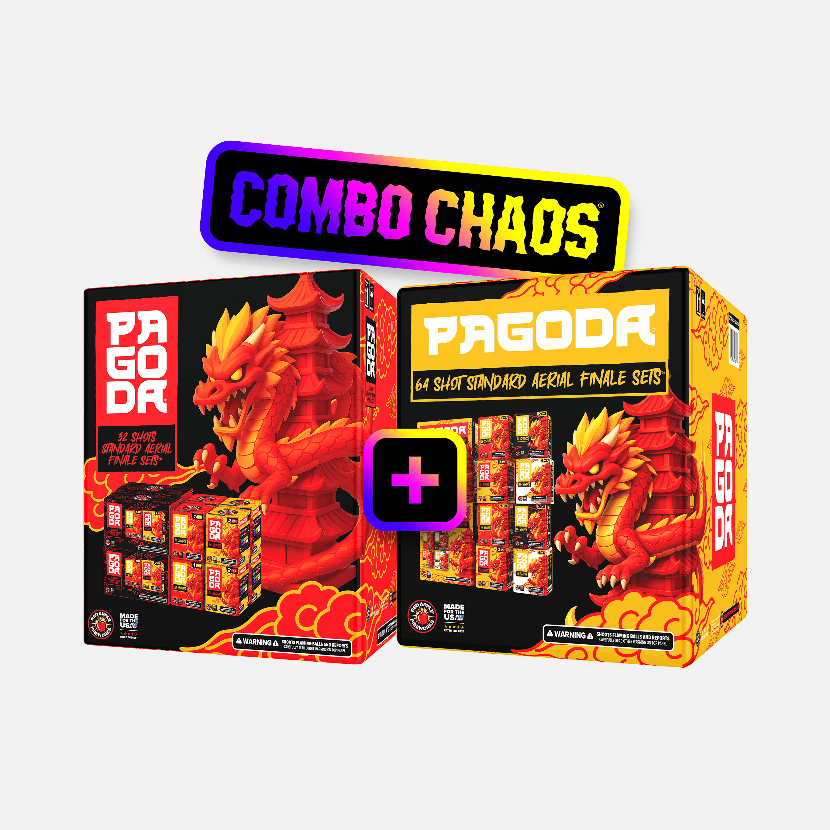 PAGODA® 64 Shot Standard Aerial Finale Sets® + Pagoda® 32 Shots Standard Aerial Finale Sets®
