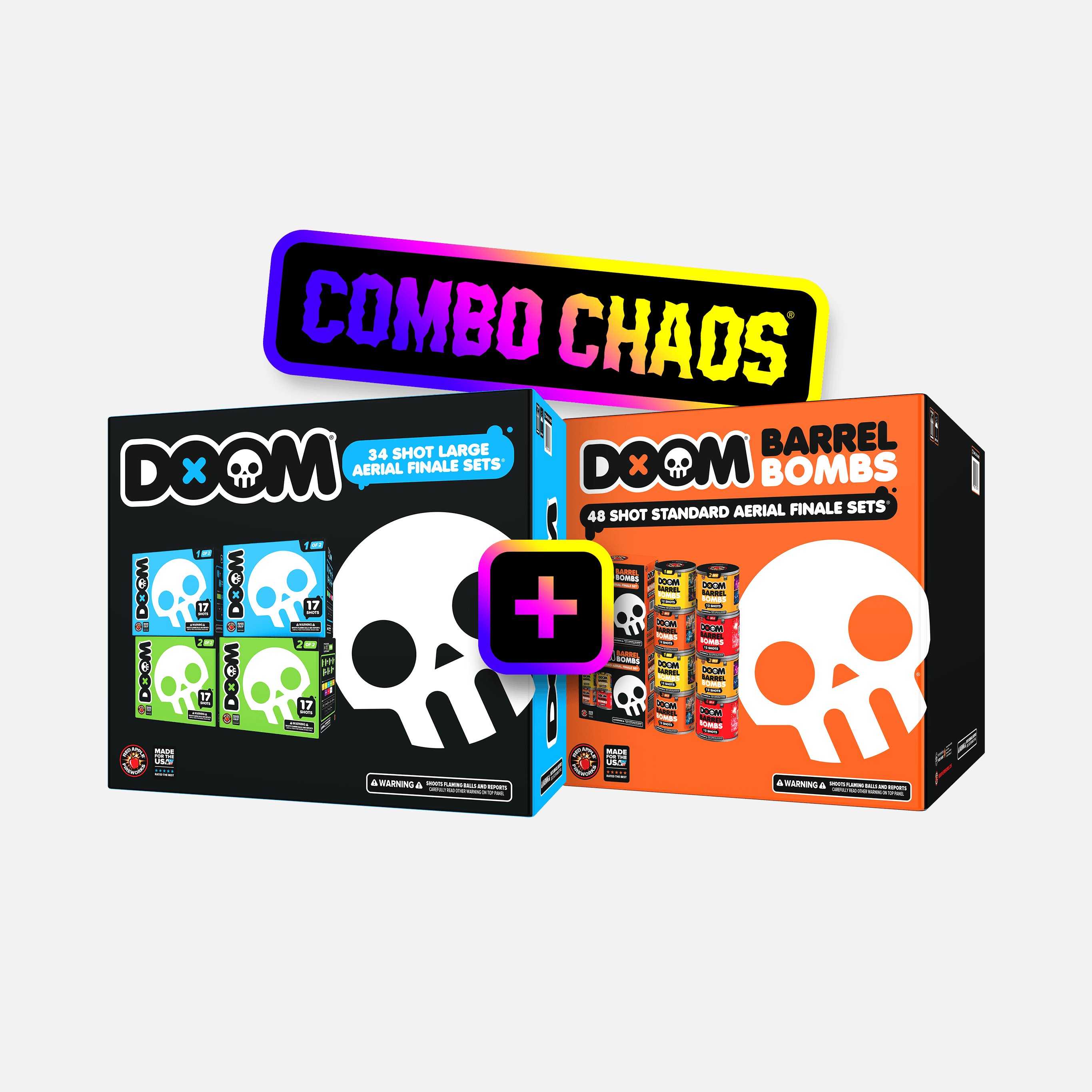 DOOM® 34 Shot Large Aerial Finale Sets® + DOOM® Barrel Bombs® 48 Shot Standard Aerial Finale Sets®