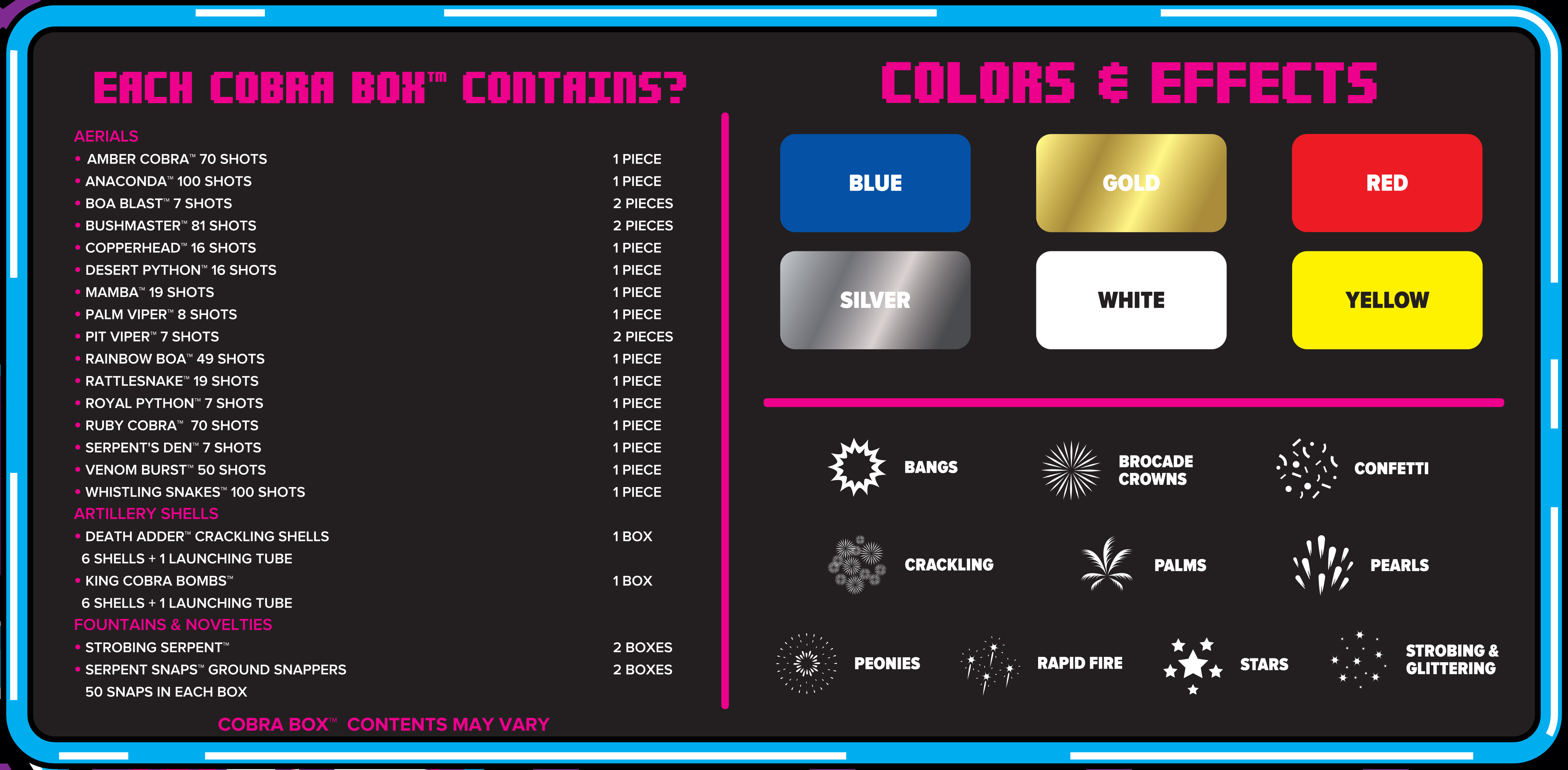 Buy Shop Cobra™ Box Fireworks Samplers™ Online Buy Shop Cobra™ Box Fireworks Samplers™ Online
