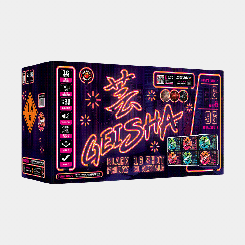 Black Friday Geisha® 16 Shots XL® Aerials XL® Aerial Cakes (Up to 500 Grams)